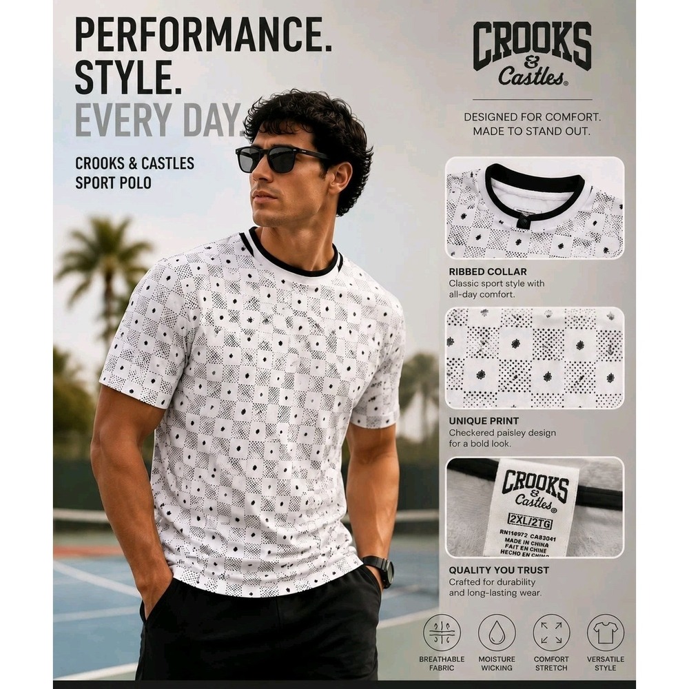 2XL Crooks & Castles Polo All Over Print Ribbed